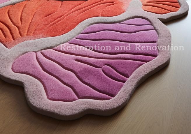 Modern Irregular Shape Wool Area Rug in Pink