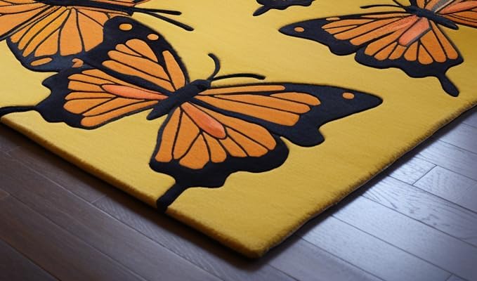 Modern Hand-Tufted Butterfly Pattern Wool Area Rug