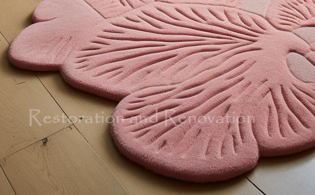 Modern Irregular Shape Wool Area Rug in Pink