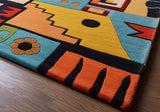 Traditional Tribal Pattern Wool Area Rug - Hand-Tufted Southwestren Design