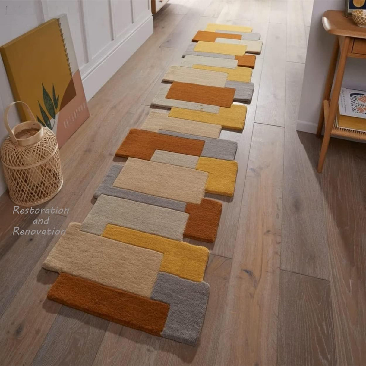 Modern Colorful Palette Irregular Shape Runner Wool Area Rug