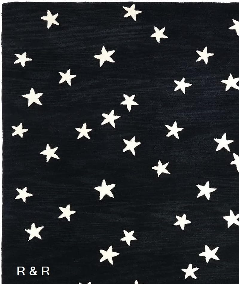 Hand-Crafted Premium Wool Area Rug with Starry Night Sky Design