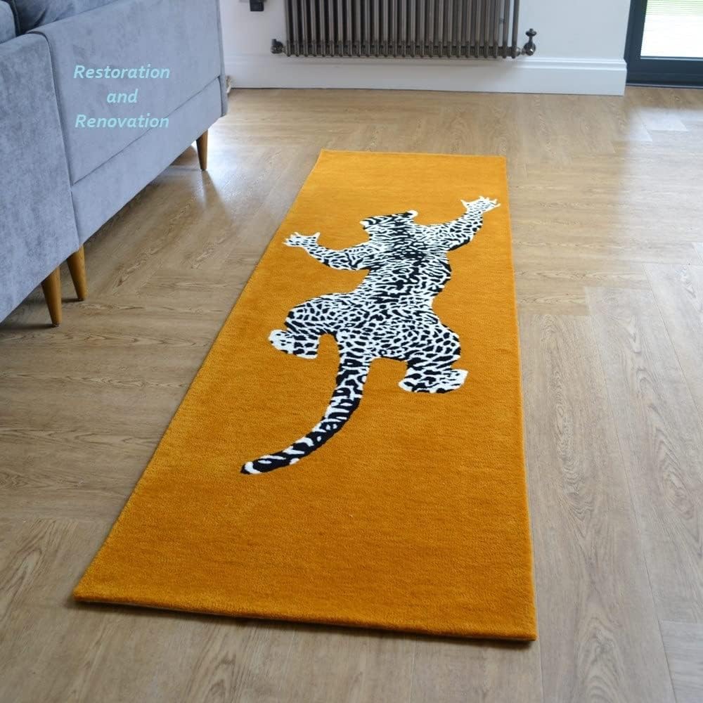 Modern Handmade Climbing Jaguar Wool Area Rug