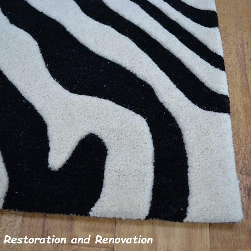 Modern Zebra Print Wool Rug in Black and White