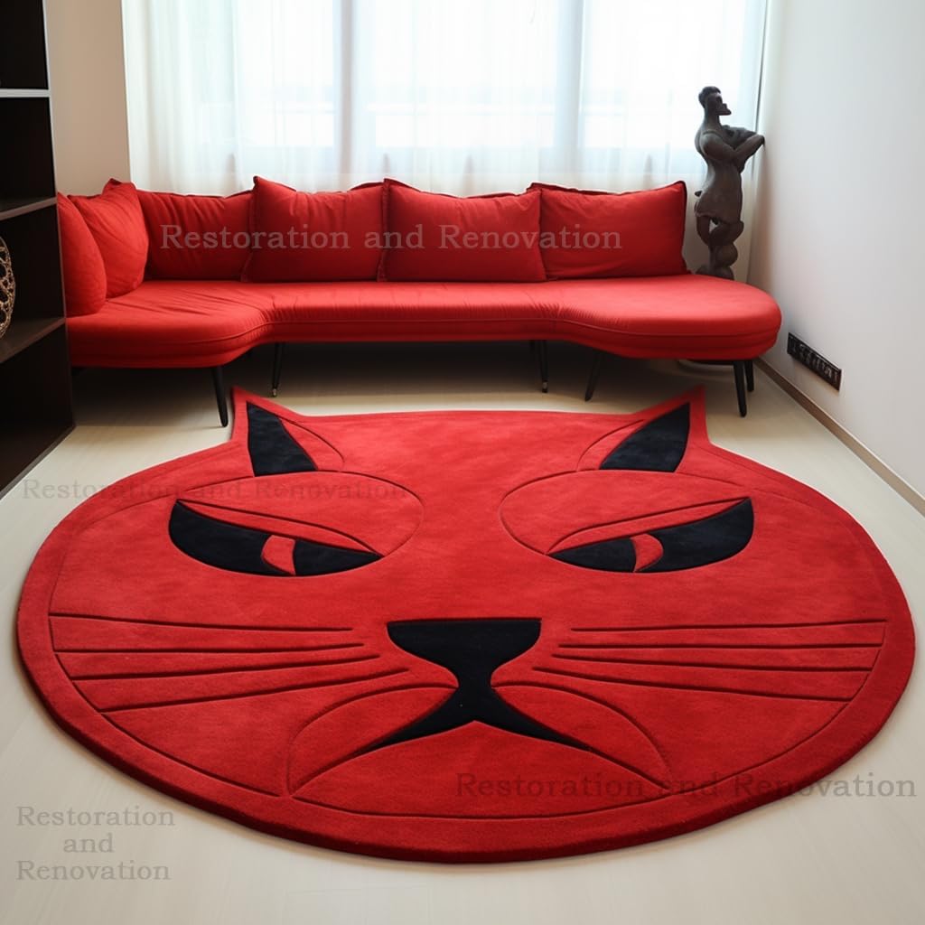 Modern Unique Cat Wool Round Rug