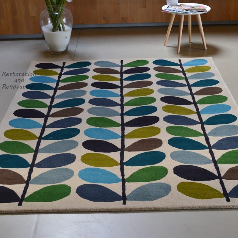 Hand-Tufted Multi Stem Wool Area Rug - Vibrant Botanical Leaf Design