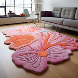 Modern Irregular Shape Wool Area Rug in Pink