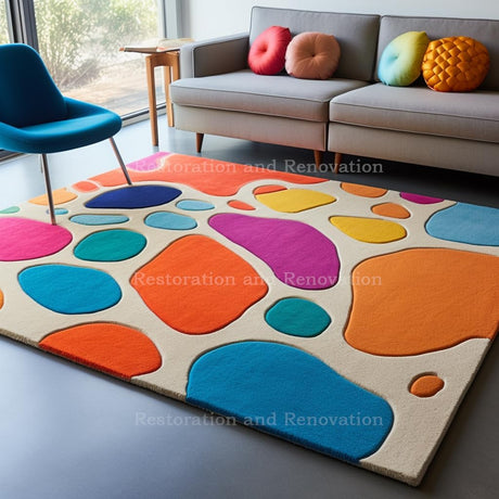 Modern Bubbles Saturated Colorful Abstract Design Wool Area Rug