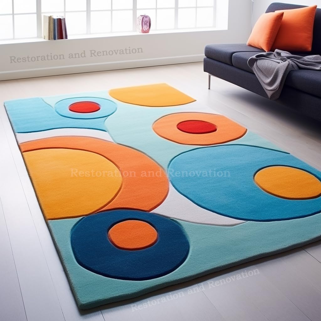 Modern Bubbles Saturated Colorful Abstract Design Wool Area Rug