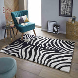 Modern Zebra Print Wool Rug in Black and White