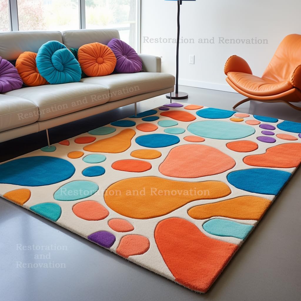 Modern Bubbles Saturated Colorful Abstract Design Wool Area Rug