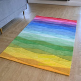 Colorful Rainbow Wave Wool Rug with Light Stripes