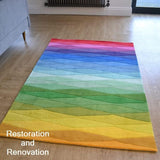 Colorful Rainbow Wave Wool Rug with Light Stripes