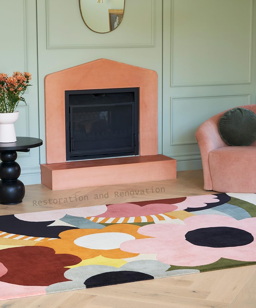 Modern Colorful Flower Wool Area Rug