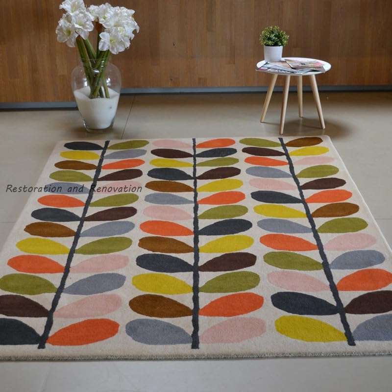 Hand-Tufted Multi Stem Wool Area Rug - Vibrant Botanical Leaf Design