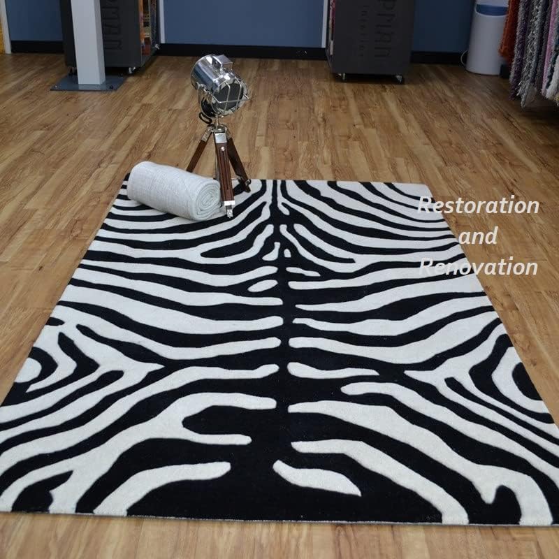 Modern Zebra Print Wool Rug in Black and White