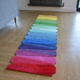 Colorful Rainbow Wave Wool Rug with Light Stripes