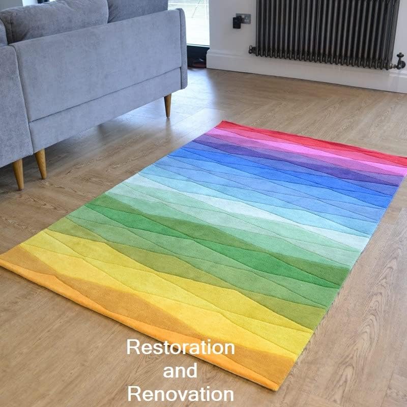 Colorful Rainbow Wave Wool Rug with Light Stripes