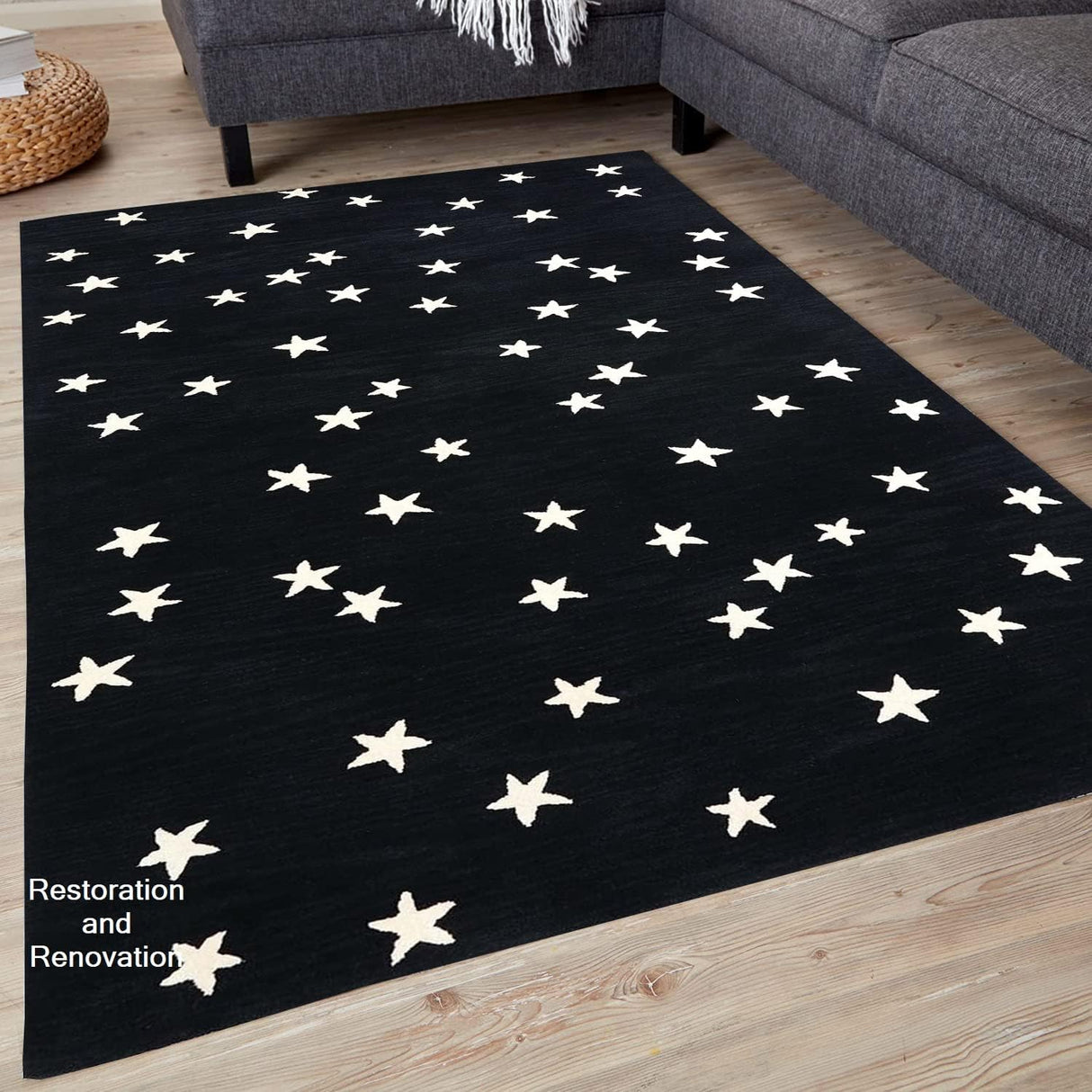 Hand-Crafted Premium Wool Area Rug with Starry Night Sky Design