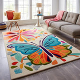 Modern Hand-Tufted Butterfly Pattern Wool Area Rug