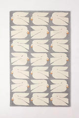 Handmade Grey Base White Bird Pigeon Wool Rug