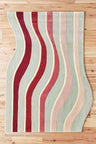 Modern Irregular Shape Wool Area Rug | Colorful Striped Design