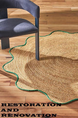 New Scalloped Jute Hartley Rug Hand Made Rug 100% Natural Jute