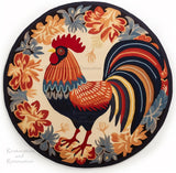 Hen Floral Pattern Round Wool Rug for Living Room