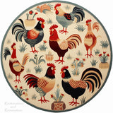 Hen Floral Pattern Round Wool Rug for Living Room