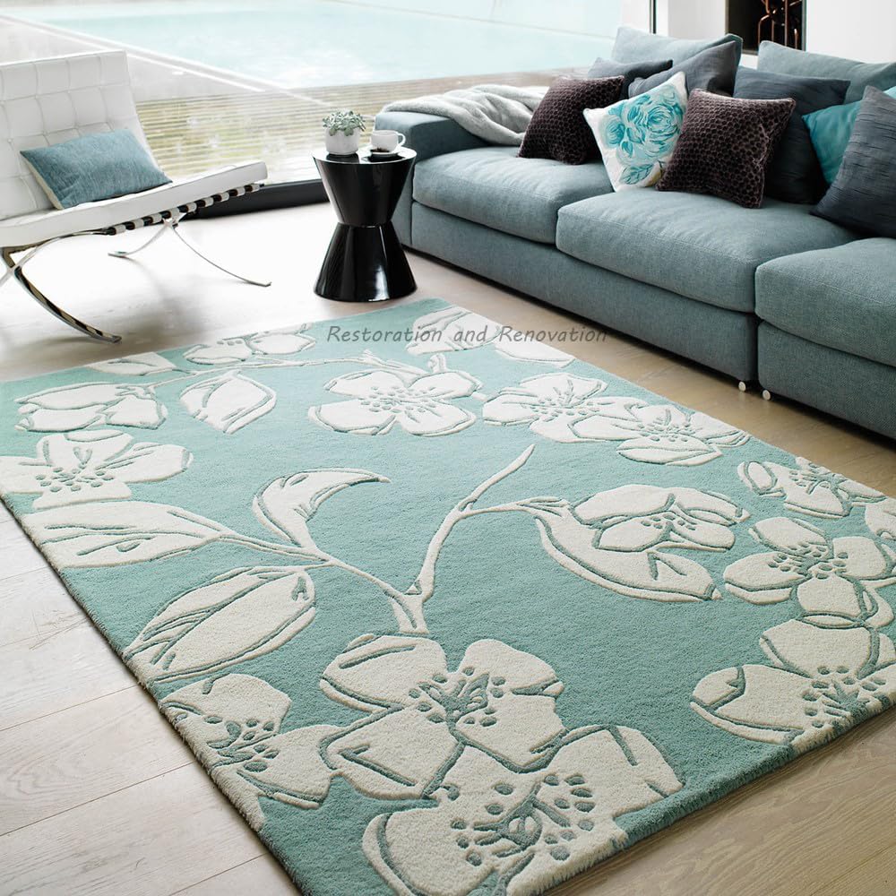 Premium Floral Wool Area Rug | Modern Handmade Vintage Garden Flowers Design