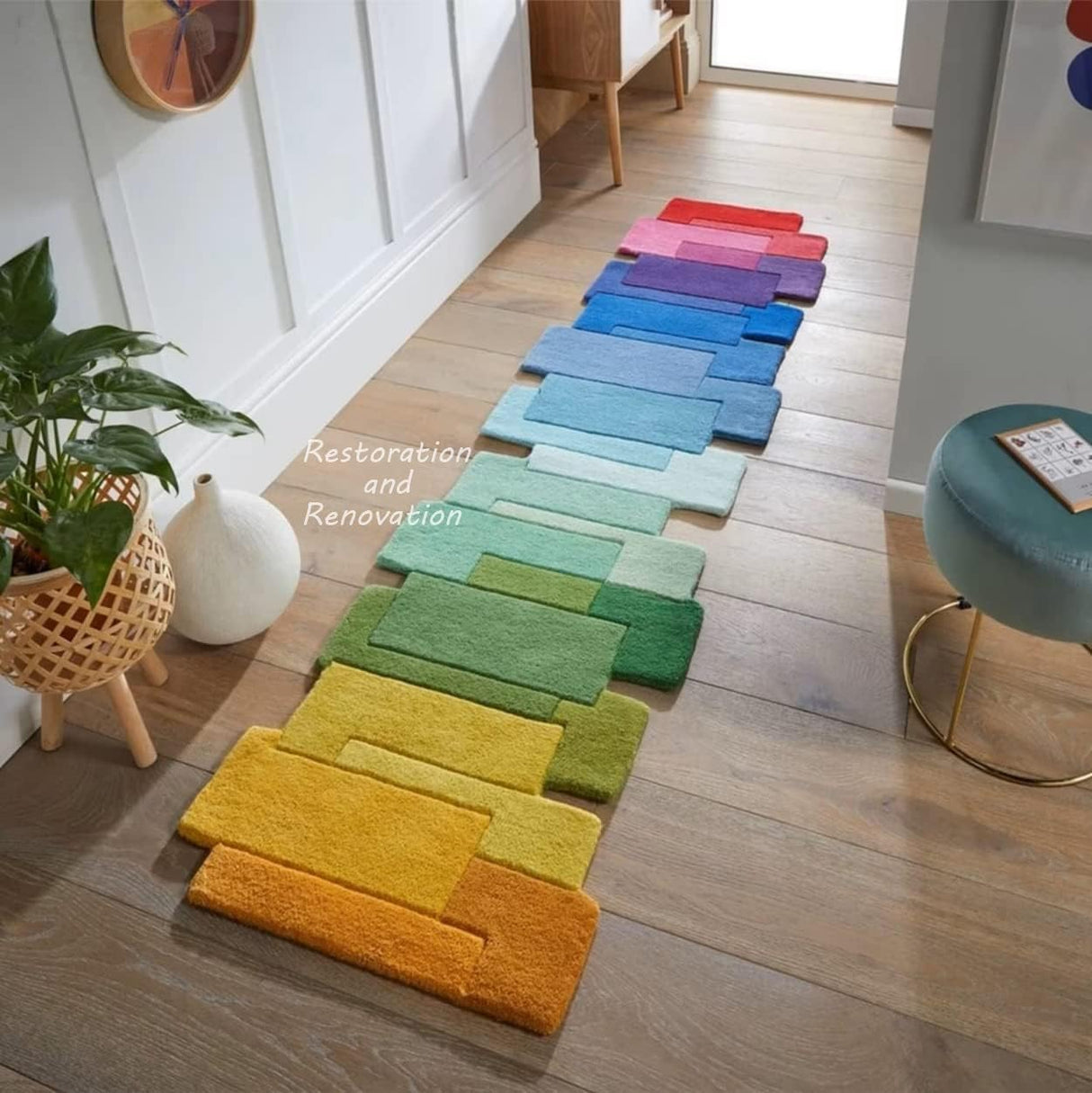 Modern Colorful Palette Irregular Shape Runner Wool Area Rug