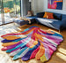 Handmade Irregular Shape Wool Area Rug | Unique Contemporary Colorful Botanical Design, Thick & Soft Carpet