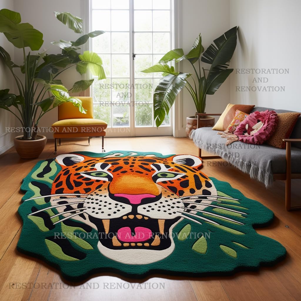 Modern Jaguar Wool Area Rug - Hand-Tufted Unique Irregular Shape