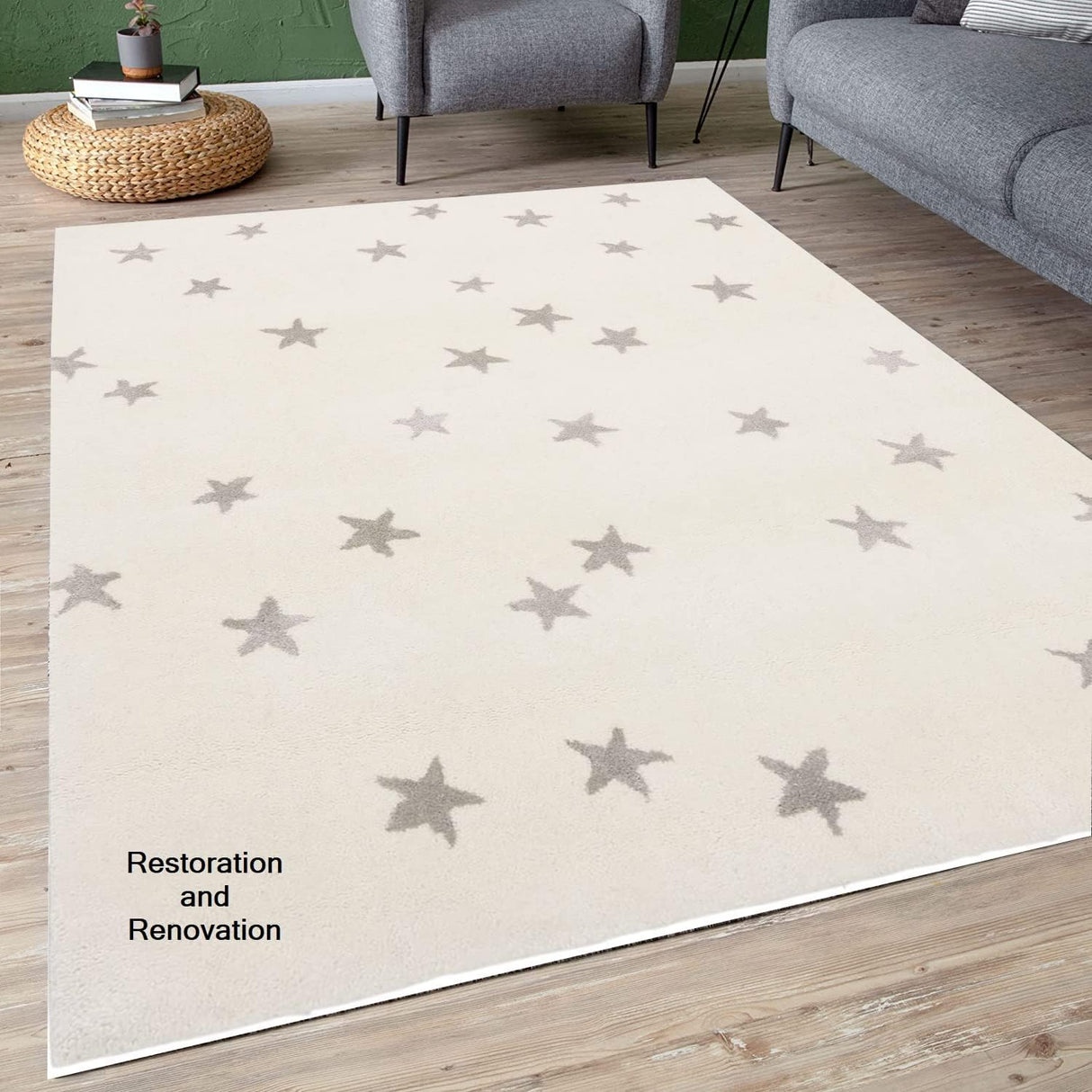 Hand-Crafted Premium Wool Area Rug with Starry Night Sky Design