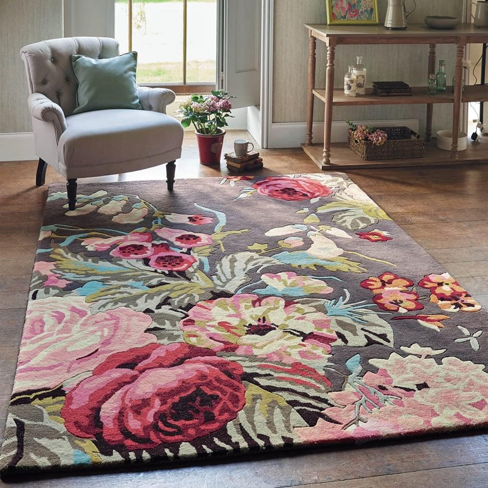 Handmade Rose Floral Area Rug with Garden Colorful Flowers