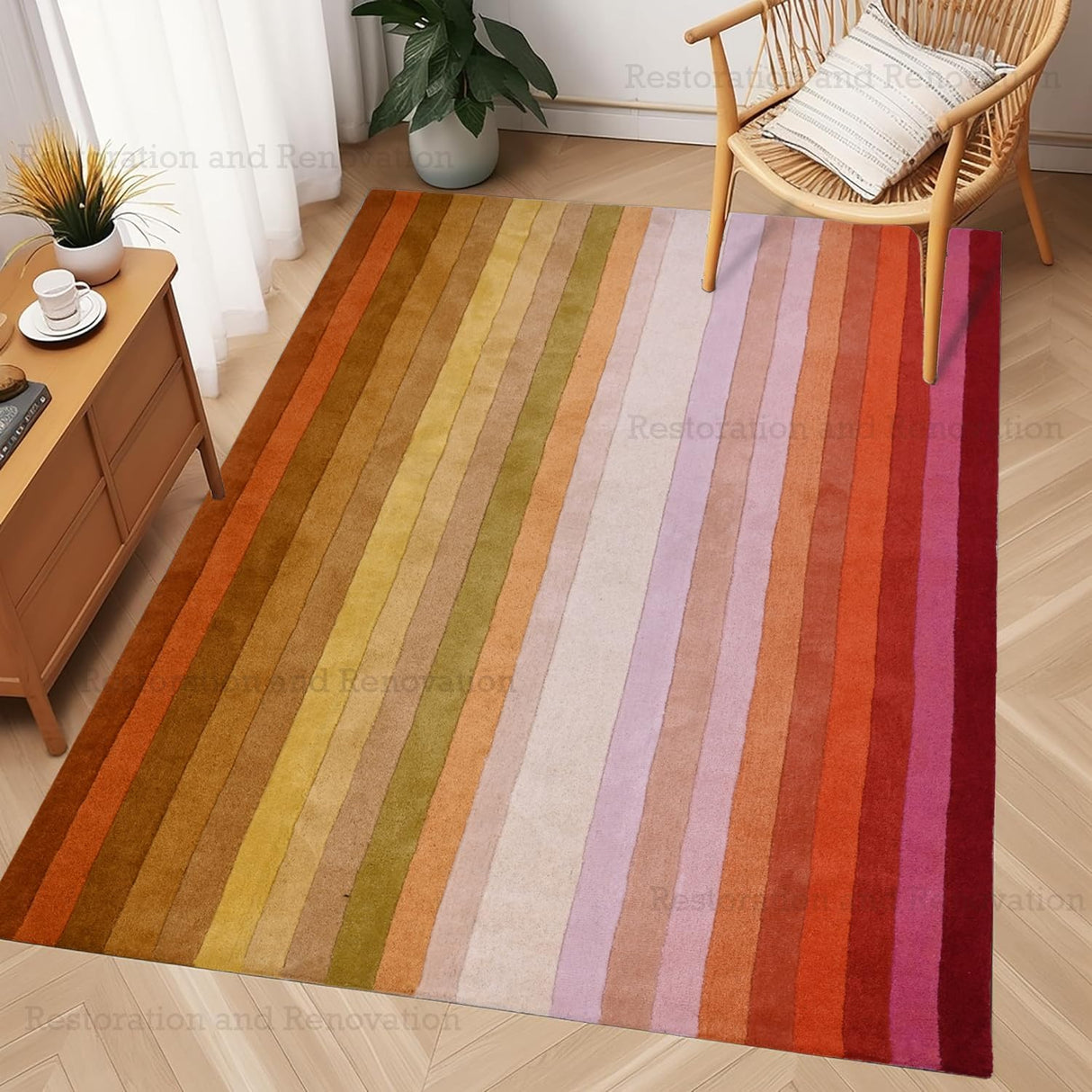 Handmade Maximus Rug Colorful Stripes Wool Area Rugs