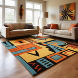 Traditional Tribal Pattern Wool Area Rug - Hand-Tufted Southwestren Design