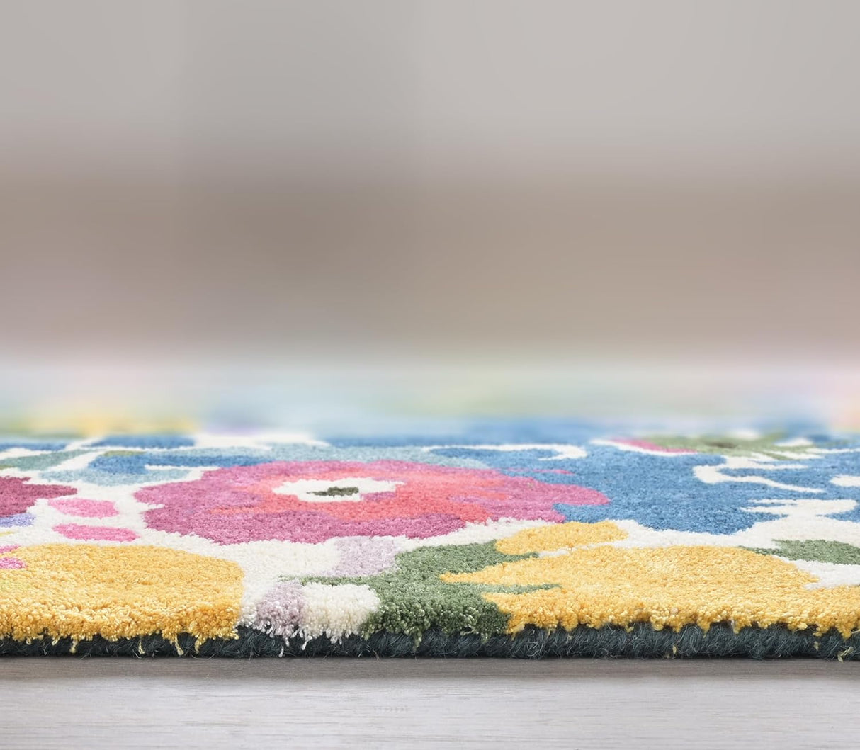 Premium Handmade Floral Viscose Area Rug - Vibrant Colorful Flower Pattern, Soft & Thick Carpet