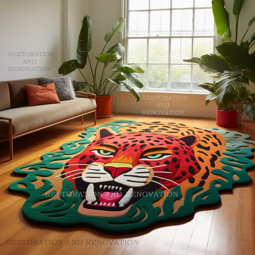 Modern Jaguar Wool Area Rug - Hand-Tufted Unique Irregular Shape