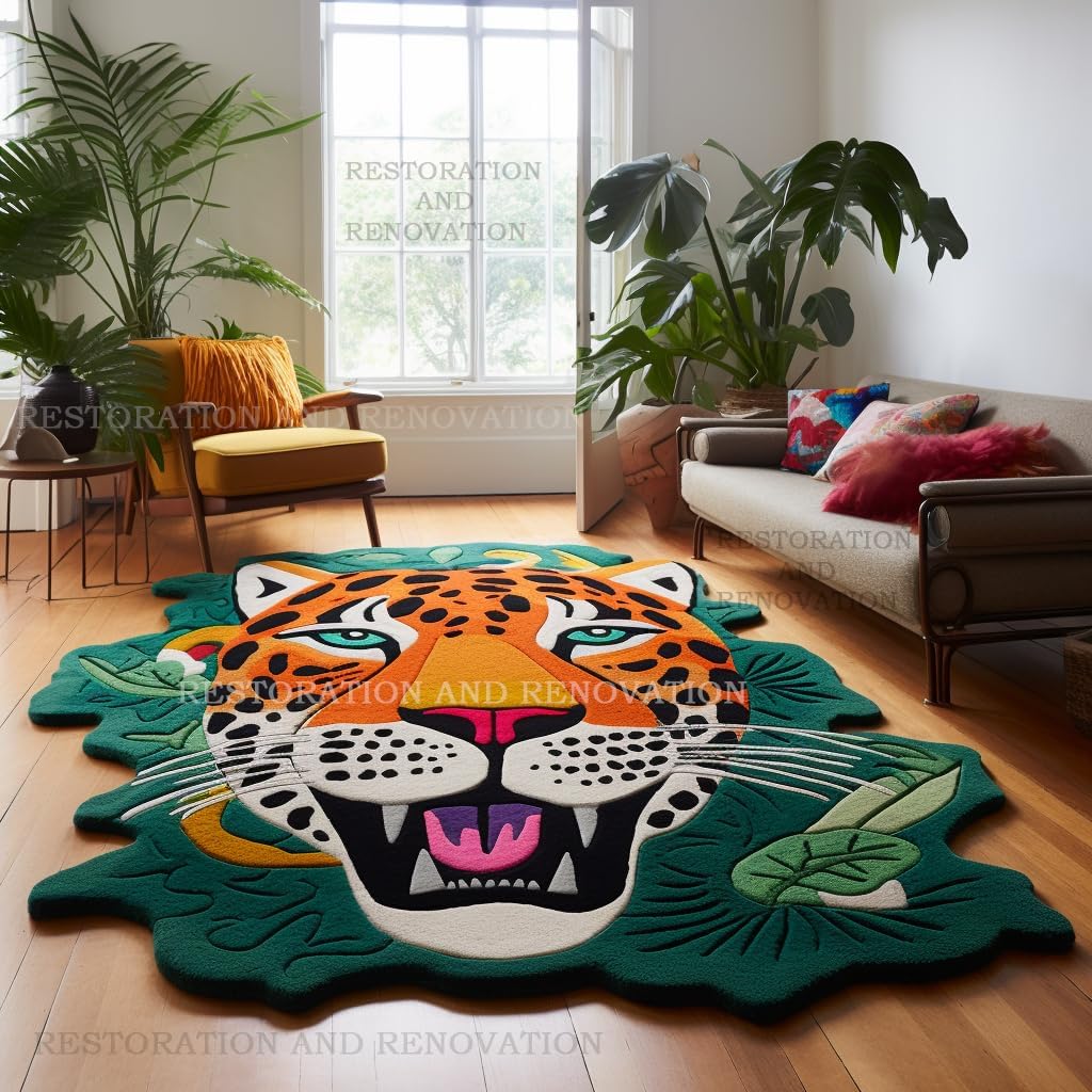 Modern Jaguar Wool Area Rug - Hand-Tufted Unique Irregular Shape