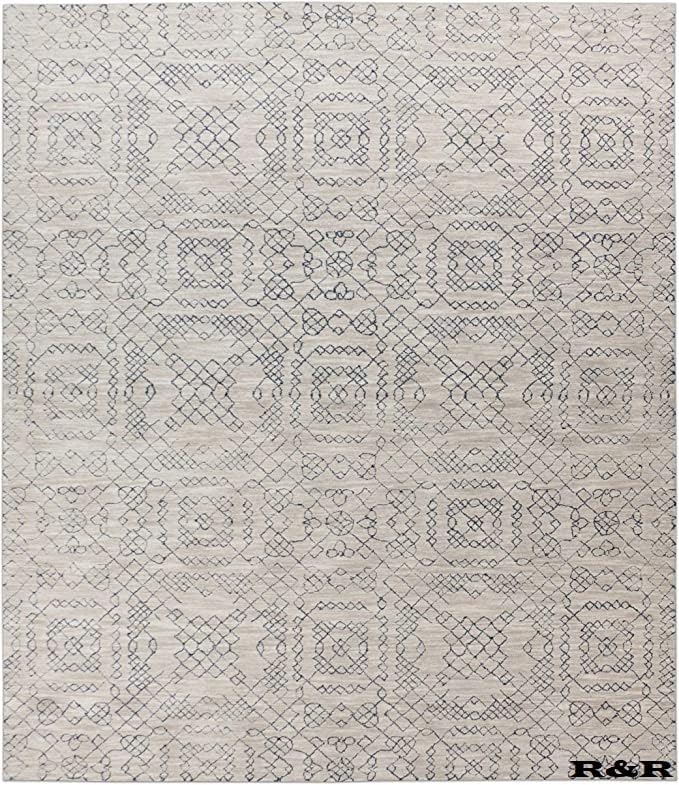 New Hand Made Floral, Kids, Modern, Herringbone Wool Area Rug