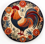 Hen Floral Pattern Round Wool Rug for Living Room