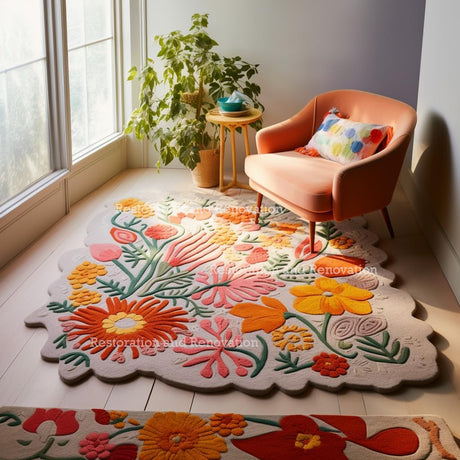 Handmade Wool Floral Area Rug for Living Room