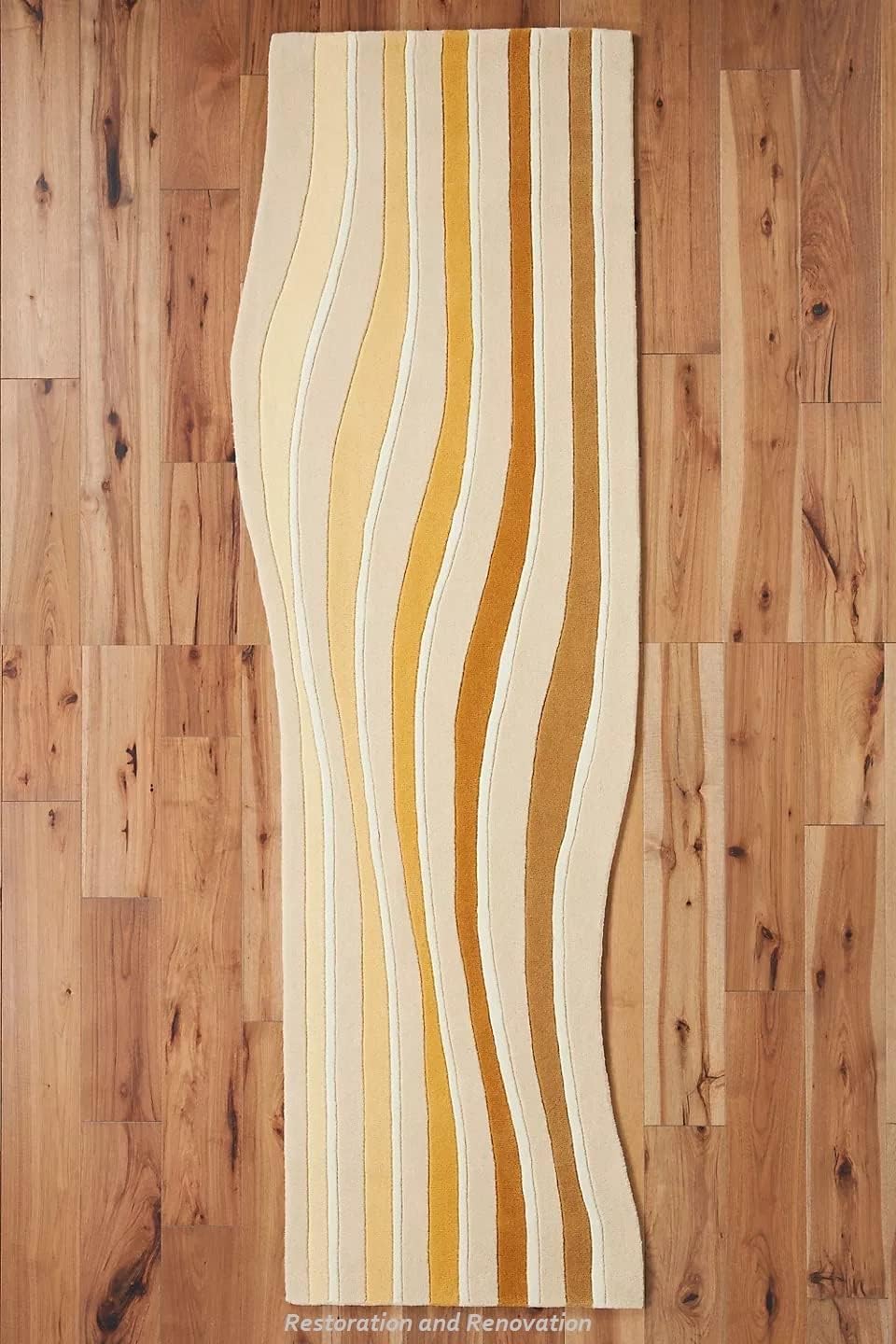 Modern Irregular Shape Wool Area Rug | Colorful Striped Design