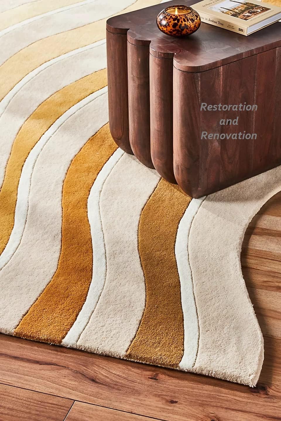 Modern Irregular Shape Wool Area Rug | Colorful Striped Design