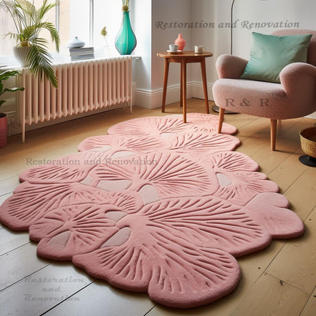 Modern Irregular Shape Wool Area Rug in Pink