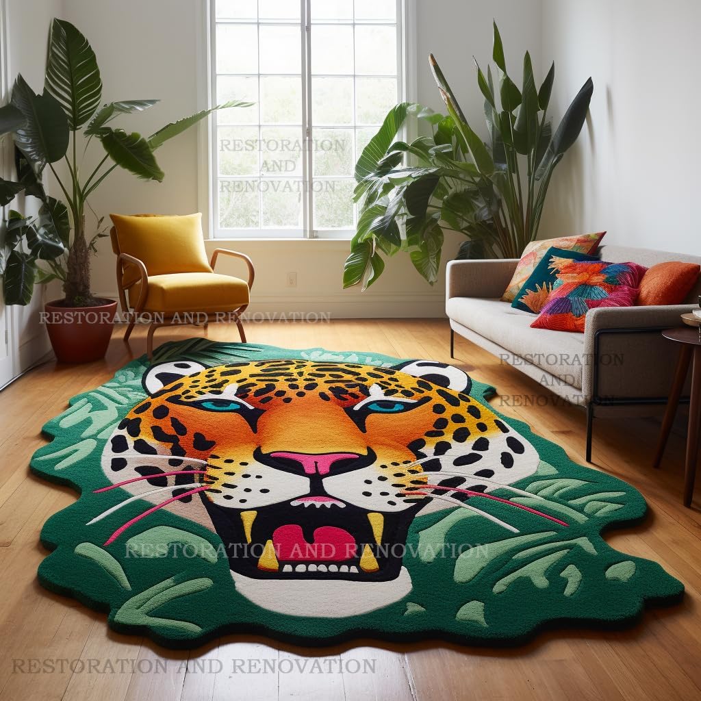 Modern Jaguar Wool Area Rug - Hand-Tufted Unique Irregular Shape