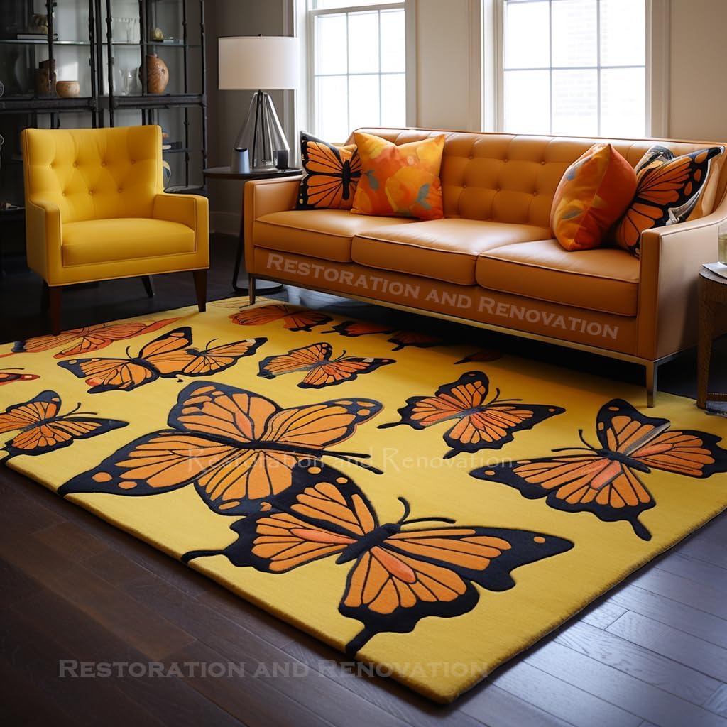 Modern Hand-Tufted Butterfly Pattern Wool Area Rug