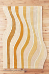 Modern Irregular Shape Wool Area Rug | Colorful Striped Design