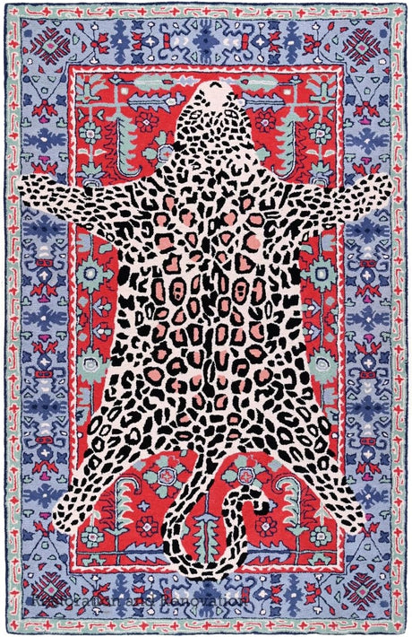 Modern Leopard Wool Rug with Persian Background